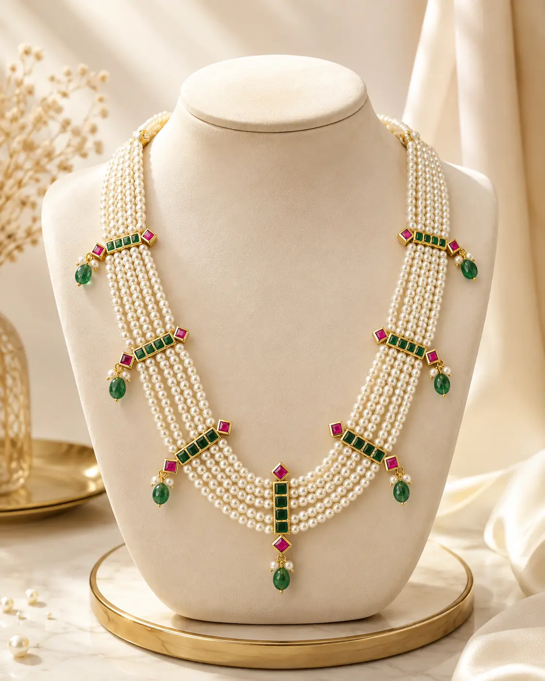 Maharani Pearl Emerald Necklace